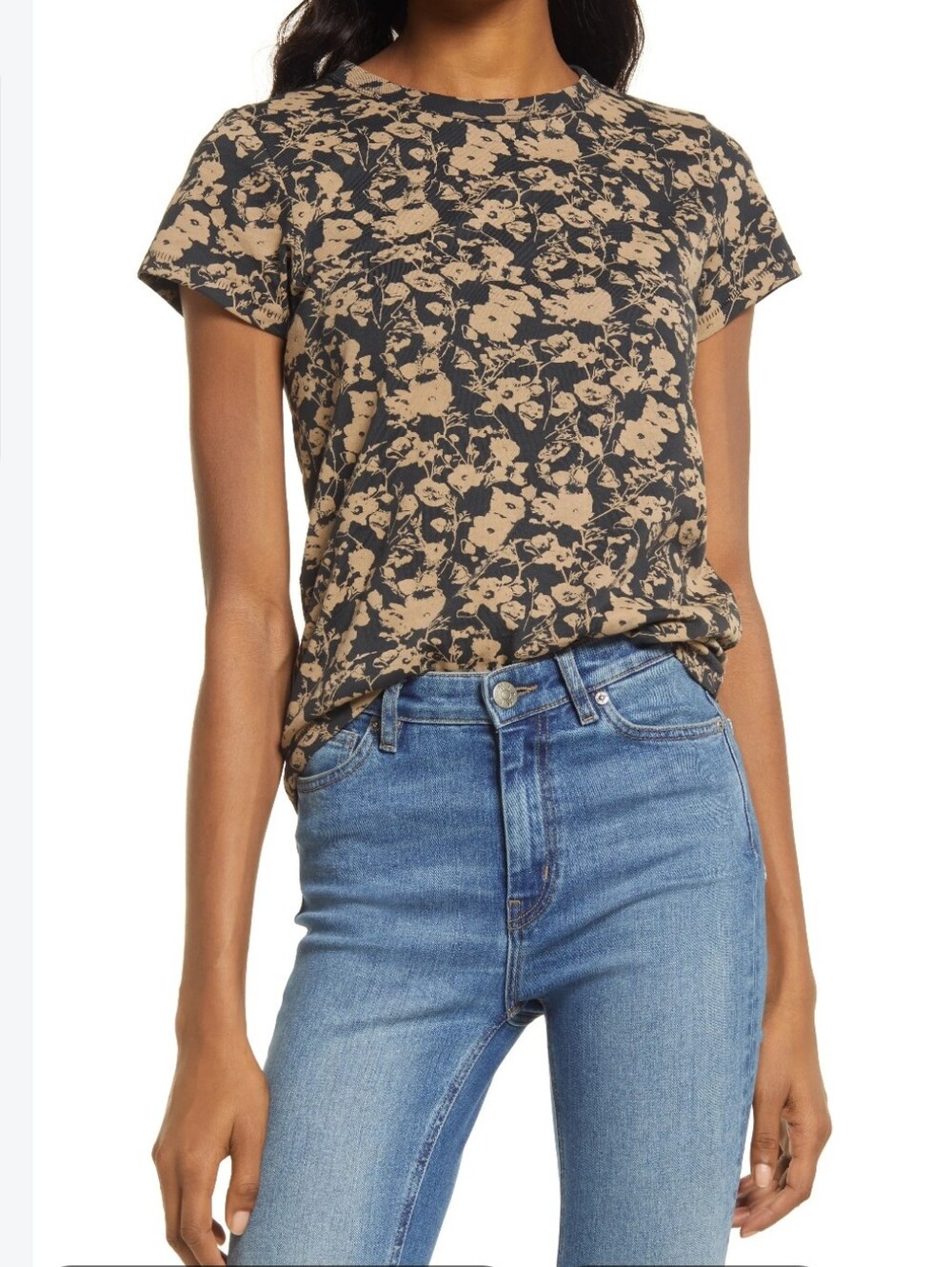 Rag & Bone Black Tee with Tan Floral Print